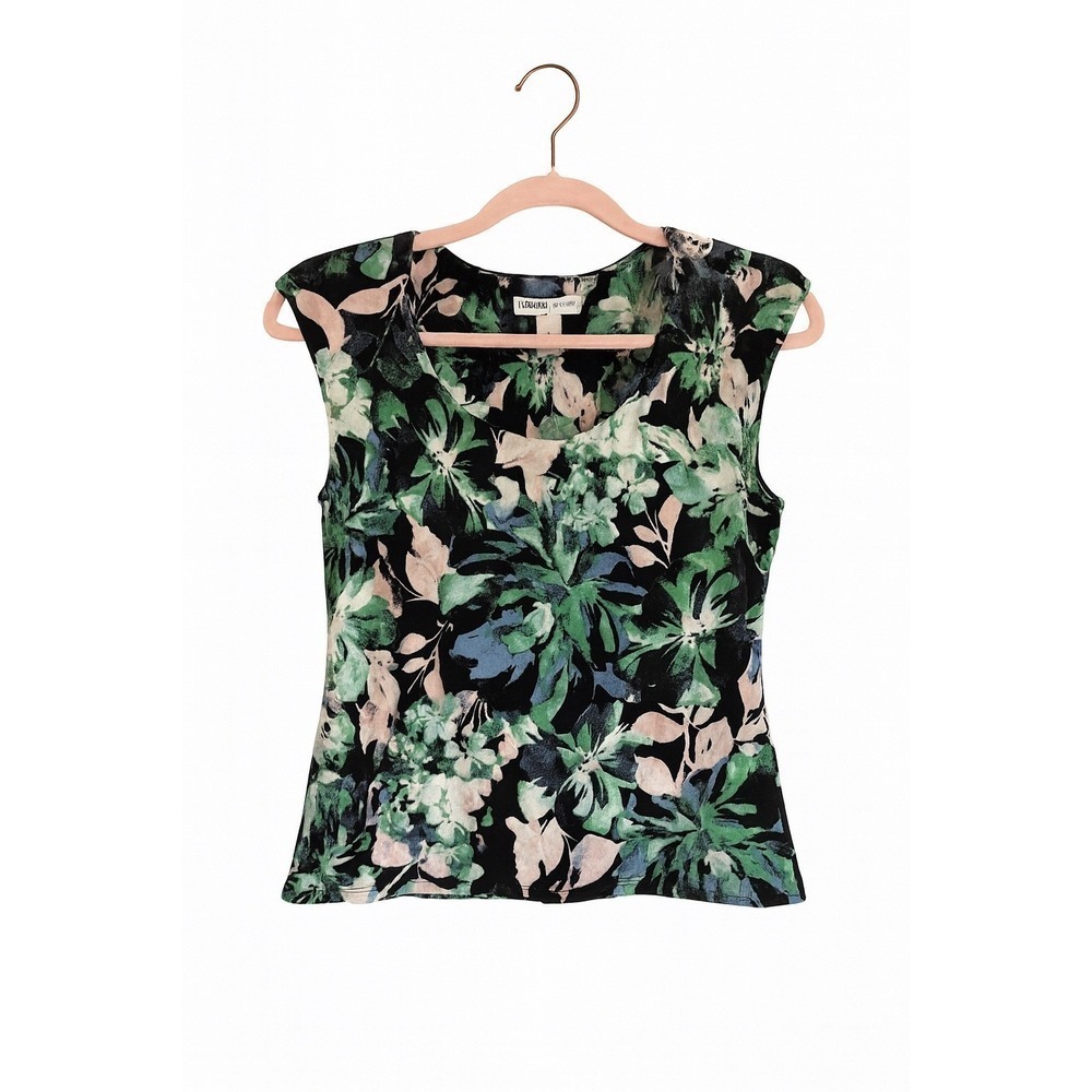 NWT White House Black Market Floral Blouse Small Green Black Stretch MSRP $50